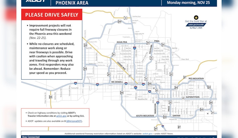 No Freeway Closures in Phoenix Area This Weekend but Lane Restrictions on State Route 51 and Loop 101