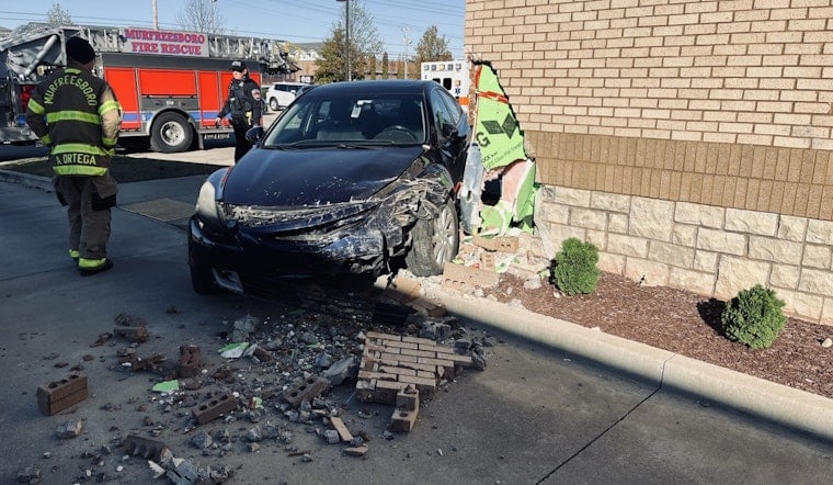 No Injuries Reported After Car Crashes Into Murfreesboro Bank, Local Authorities Assessing Damage