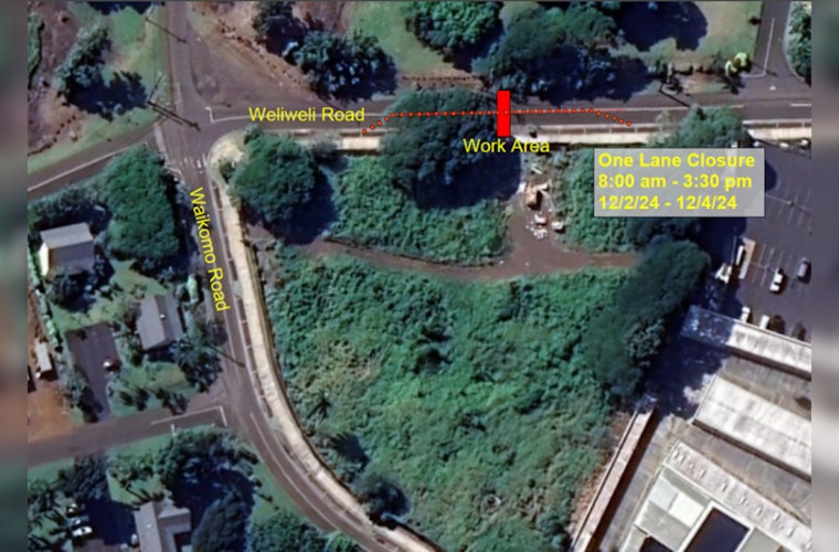 Partial Lane Closure on Kōloa's Weliweli Road Scheduled for Dec 2-4 Due to Waterline Installation