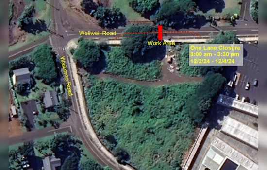Partial Lane Closure on Kōloa's Weliweli Road Scheduled for Dec 2-4 Due to Waterline Installation