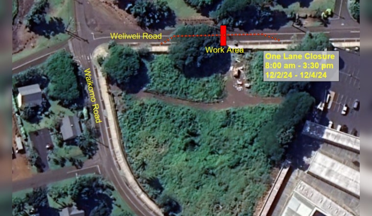 Partial Lane Closure on Kōloa's Weliweli Road Scheduled for Dec 2-4 Due to Waterline Installation