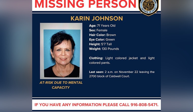 Sacramento Police Department Seeks Public's Help in Finding At-Risk Missing Woman Karin Johnson