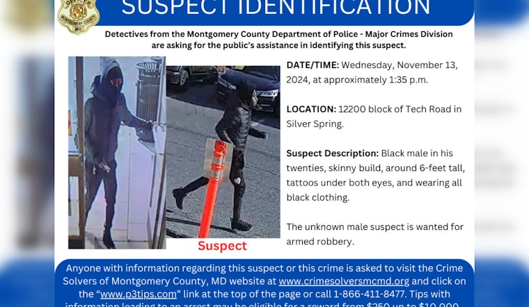 Silver Spring Community Asked to Aid in Search for Tech Road Armed Robbery Suspect