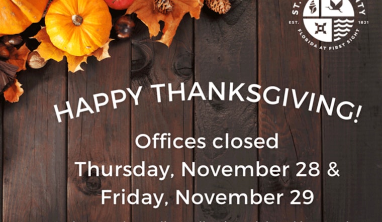 St. Johns County Offices and Libraries to Close for Thanksgiving; Altered Waste Collection Schedule Announced