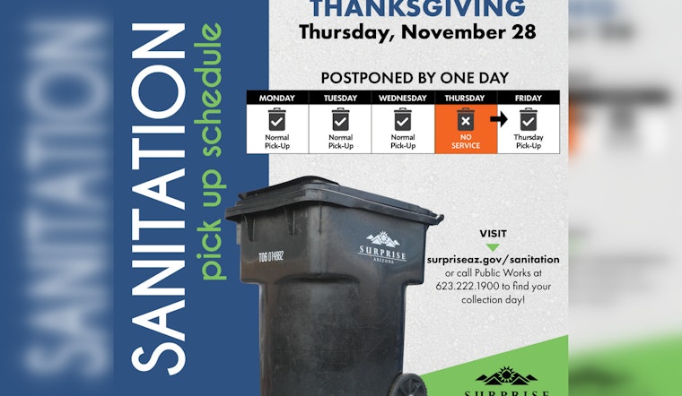 Surprise Announces Thanksgiving Holiday Office Closures and Service Adjustments