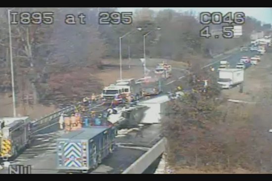 Tractor-Trailer Overturns and Ignites on Baltimore-Washington Parkway, Causing Southbound Lane Closure at I-895