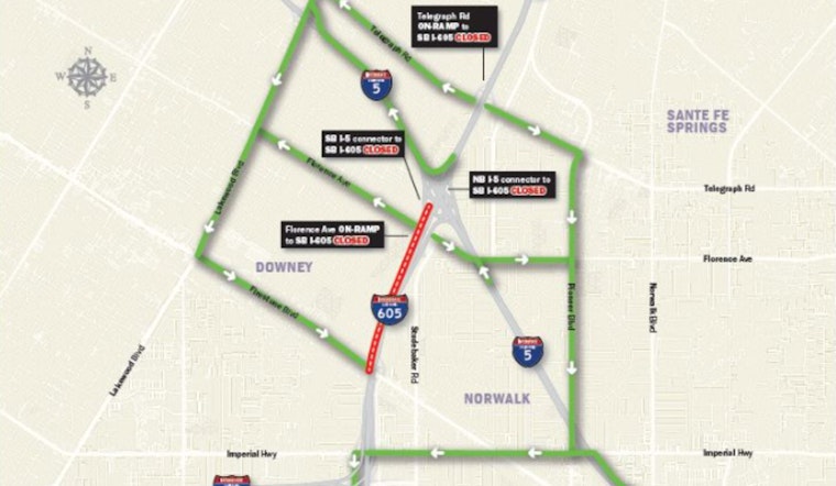 Weekend Travel Alert, 605 Freeway Closures in Downey and Norwalk Amid Improvement Project
