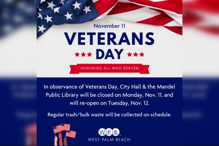 West Palm Beach Honors Veterans with City Hall and Mandel Public Library Closures on Veterans Day