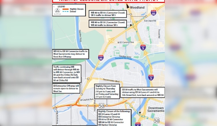 West Sacramento Announces Nightly I-80 and Hwy 50 Closures for Corridor Improvements