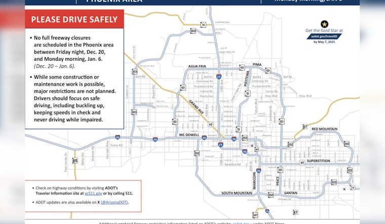 ADOT Halts Phoenix Area Freeway Closures for Holiday Travel from Dec 20 to Jan 6