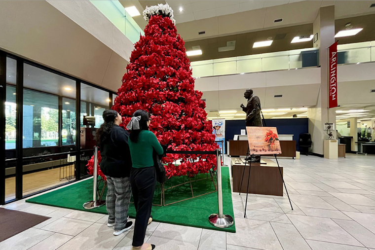 Arlington's Vandergriff Family Continues Festive Legacy with Iconic Poinsettia Tree at City Hall