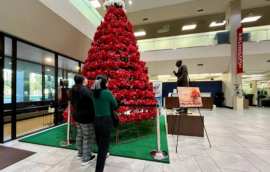 Arlington's Vandergriff Family Continues Festive Legacy with Iconic Poinsettia Tree at City Hall