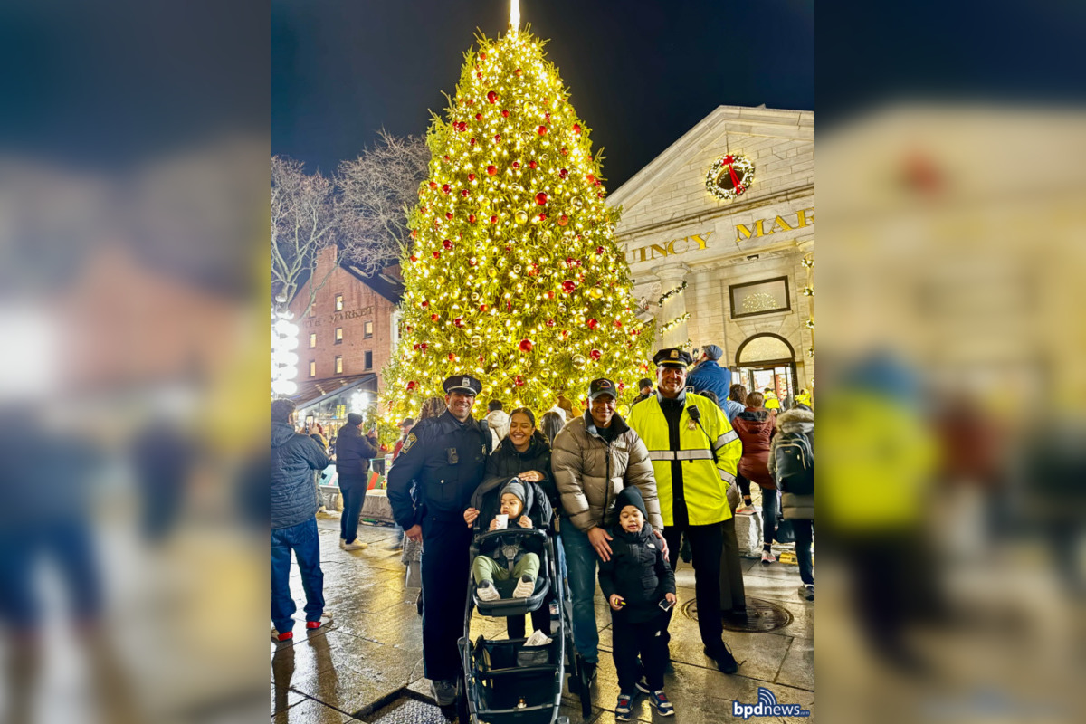 Boston Police Bring Festive Cheer at Quincy Market Tree Lighting