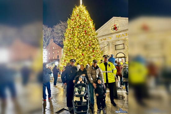 Boston Police Bring Festive Cheer at Quincy Market Tree Lighting Ceremony