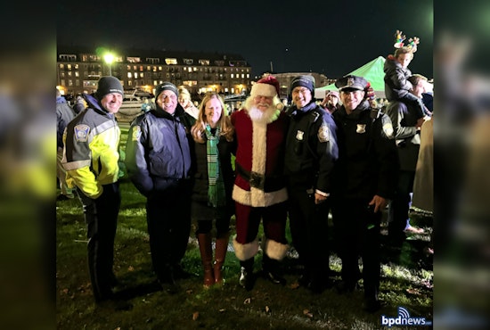 Boston Police Officers Bring Festive Spirit to Christopher Columbus Park Trellis Lighting Ceremony