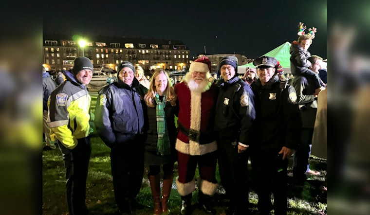 Boston Police Officers Bring Festive Spirit to Christopher Columbus Park Trellis Lighting Ceremony