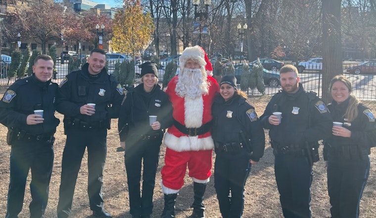 Boston Police Officers Embrace Community Spirit at South End's Festive Tree and Wreath Sale