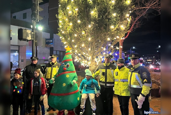 Brighton Center Glows with Festive Cheer as Boston Police Light Up Holiday Tree
