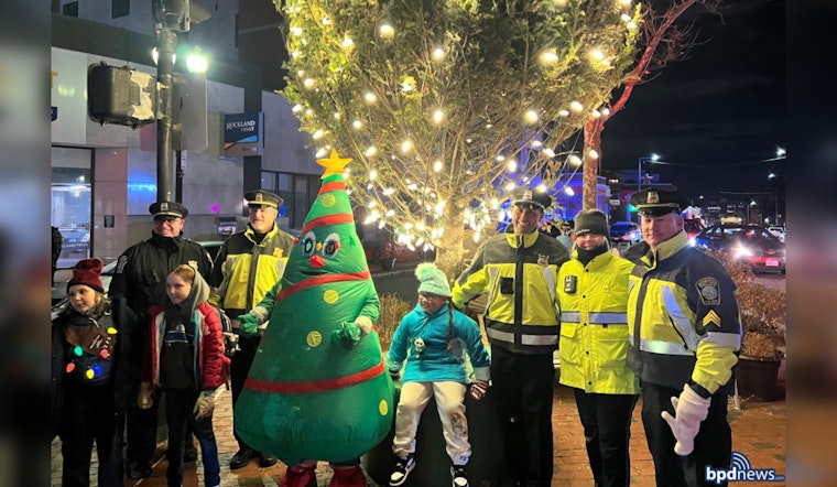 Brighton Center Glows with Festive Cheer as Boston Police Light Up Holiday Tree