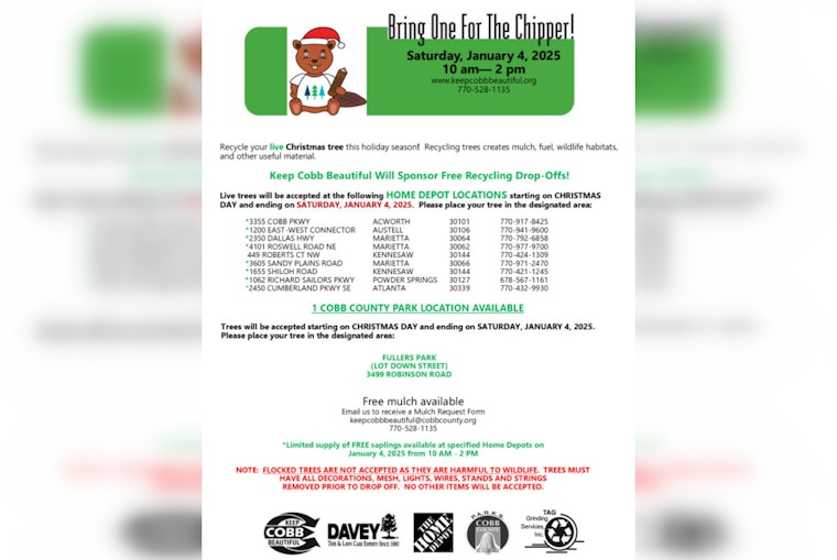 Cobb County Offers Free Christmas Tree Recycling and Sapling Giveaway at Select Locations