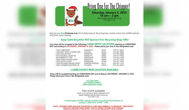 Cobb County Offers Free Christmas Tree Recycling and Sapling Giveaway at Select Locations
