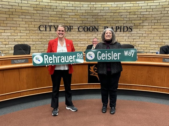 Coon Rapids Honors Long-serving Council Members Rehrauer and Geisler with Custom Street Signs