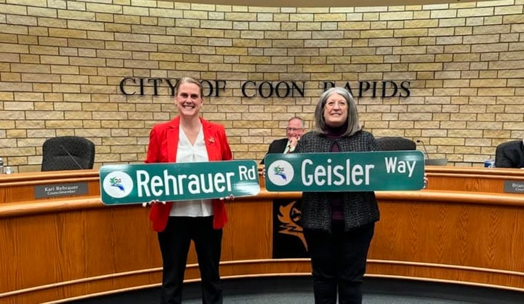 Coon Rapids Honors Long-serving Council Members Rehrauer and Geisler with Custom Street Signs