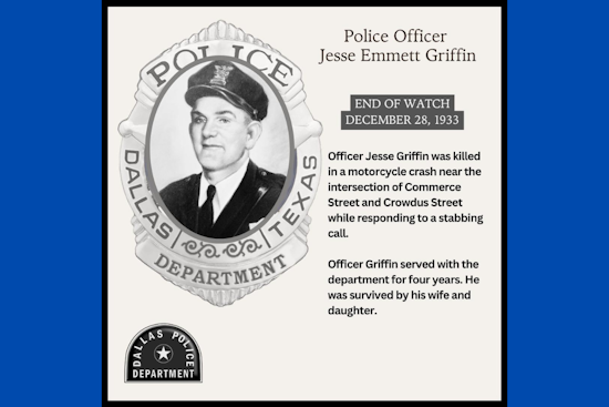 Dallas Officer Jesse Emmett Griffin Dies in Line of Duty Responding to Emergency Call