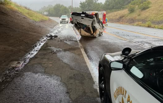 Driver Escapes with Minor Injuries After Car Plunges from US-101 to SR-128 Near Cloverdale
