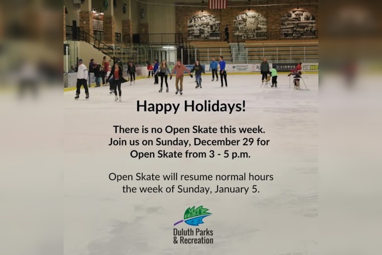 Duluth's Open Skate on Holiday Break, City Invites Residents to December 29 Session