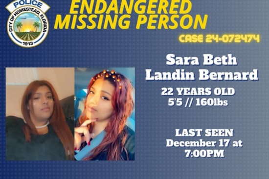 Homestead Police Appeal for Public's Assistance in Locating Endangered 22-Year-Old Sara Beth Landin Bernard