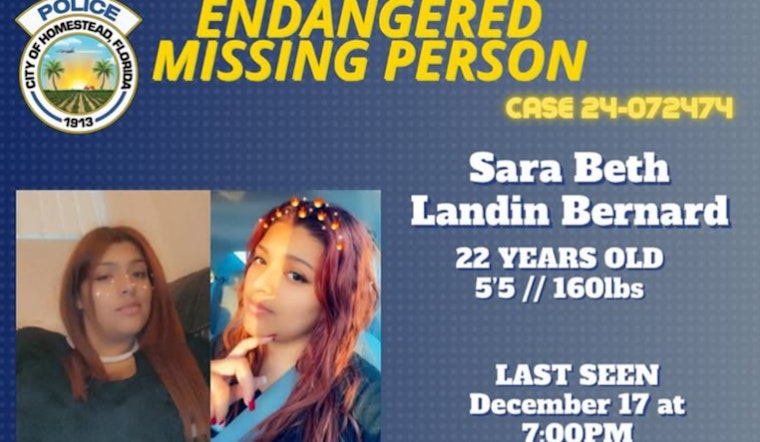 Homestead Police Appeal for Public's Assistance in Locating Endangered 22-Year-Old Sara Beth Landin Bernard