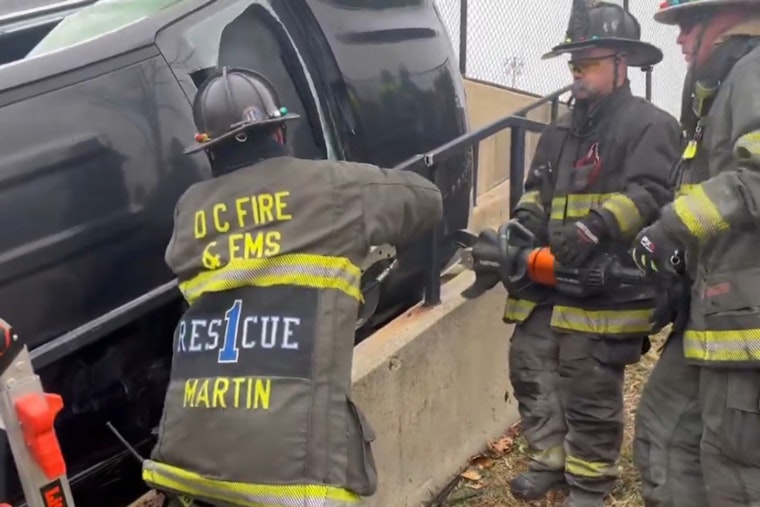 Man Rescued by Firefighters After Vehicle Flips on Northeast D.C. Rec Center Steps