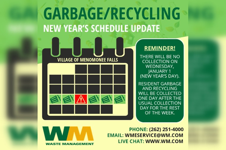 Menomonee Falls Announces Post-Holiday Garbage Collection Delay, Services to Resume with One-Day Postponement
