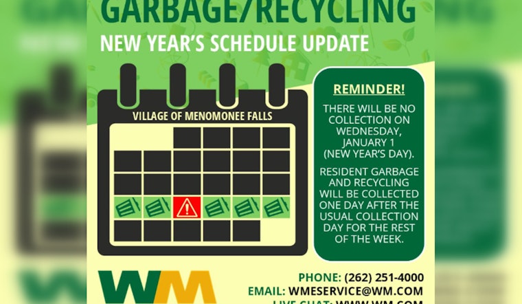 Menomonee Falls Announces Post-Holiday Garbage Collection Delay, Services to Resume with One-Day Postponement