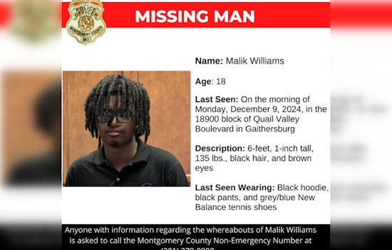 Montgomery County Police Seek Public's Help in Locating Missing Teen Malik Williams