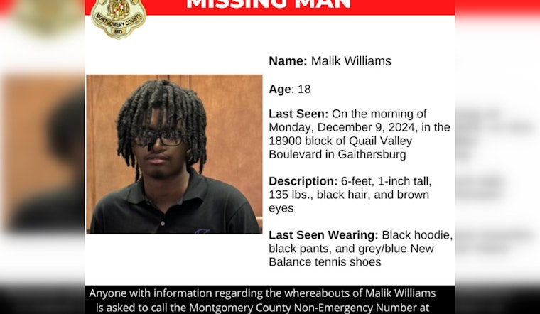Montgomery County Police Seek Public's Help in Locating Missing Teen Malik Williams