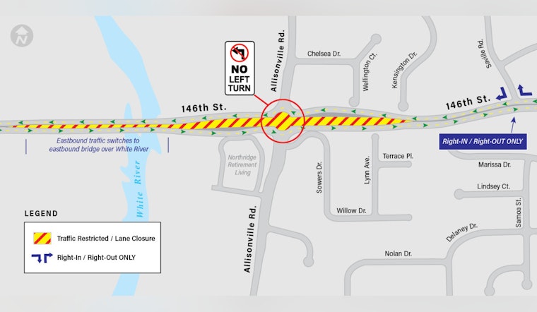New Traffic Pattern on 146th Street Over White River as Eastbound Lanes Shift in Hamilton County