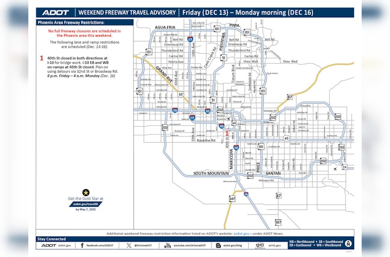 No Full Freeway Closures in Phoenix This Weekend; I-10 Lane Restrictions Near Sky Harbor in Place