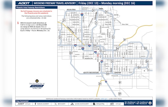 No Full Freeway Closures in Phoenix This Weekend; I-10 Lane Restrictions Near Sky Harbor in Place