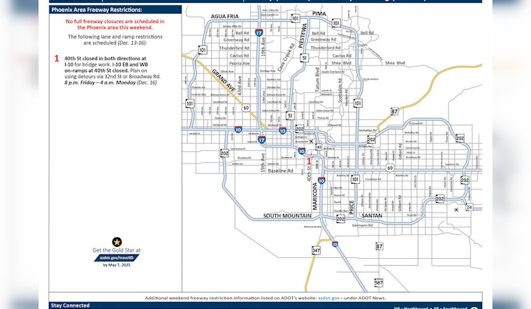 No Full Freeway Closures in Phoenix This Weekend; I-10 Lane Restrictions Near Sky Harbor in Place