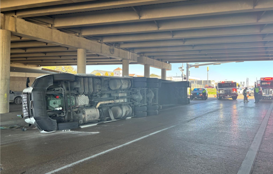 No Injuries Reported as 18-Wheeler Overturns under I-35 Bridge Causing Traffic Snarl in Denton