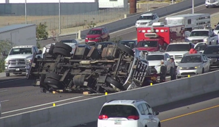 Overturned Semi-Truck Causes Major Delays on Loop 202 South Mountain Freeway in Phoenix