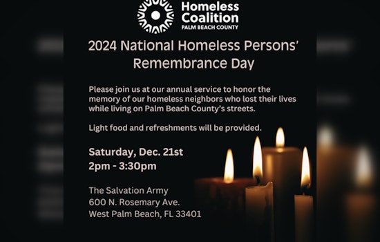 Palm Beach County to Honor Lives Lost with National Homeless Persons’ Memorial Day Vigil