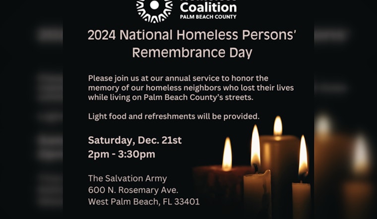 Palm Beach County to Honor Lives Lost with National Homeless Persons’ Memorial Day Vigil