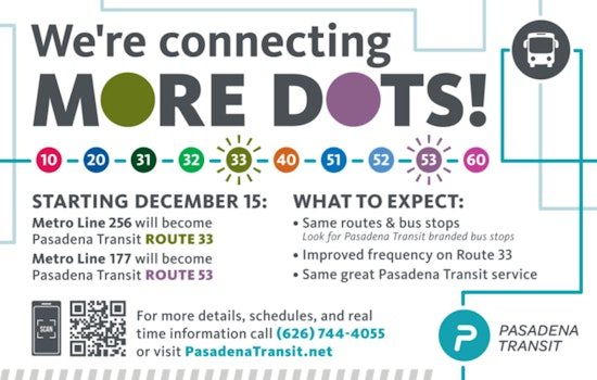 Pasadena Transit Expansion to Usher in New Routes and Reduced Fares This Holiday Season
