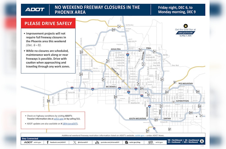 Phoenix Freeways Free from Construction Closures Dec 6-9: ADOT Promotes Road Safety During Holiday Traffic