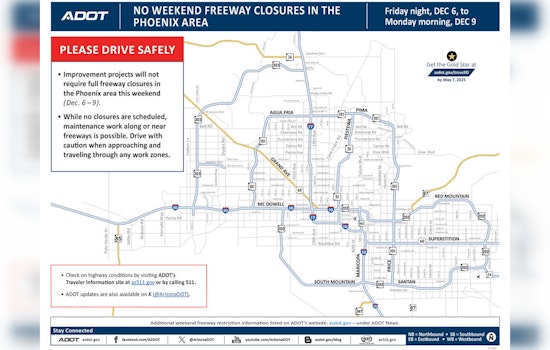 Phoenix Freeways Free from Construction Closures Dec 6-9: ADOT Promotes Road Safety During Holiday Traffic