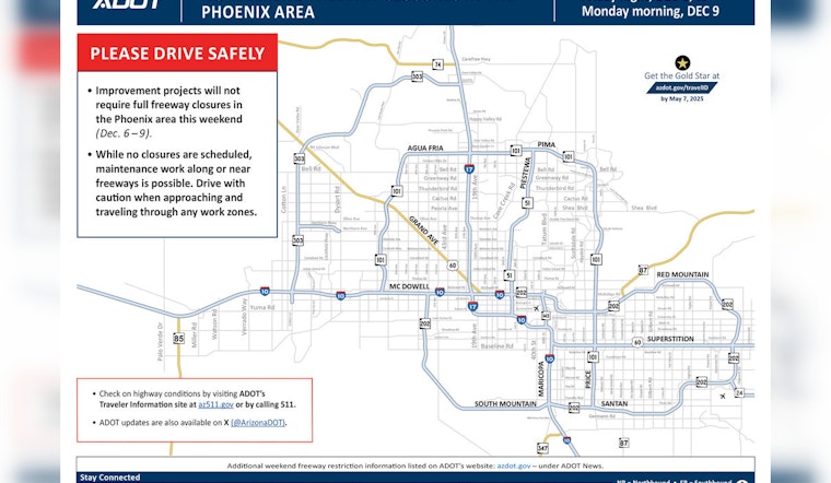 Phoenix Freeways Free from Construction Closures Dec 6-9: ADOT Promotes Road Safety During Holiday Traffic