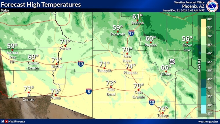 Phoenix Welcomes New Year with Predictably Sunny Outlook, Mild Temperatures and Clear Skies Ahead